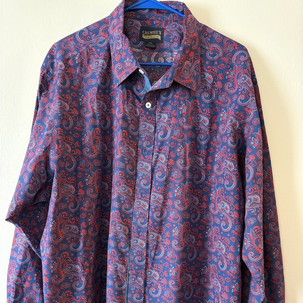 Men's Cremieux Premium Denim Pink Purple Paisley Long Sleeve Button Up Shirt XXL